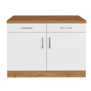 Armoire de cuisine Sorrella 100cm 2 portes & 2 tiroirs - blanc/chêne