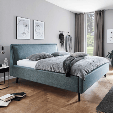 Lit double Estée 160x200cm avec espace de rangement - bleu/noir