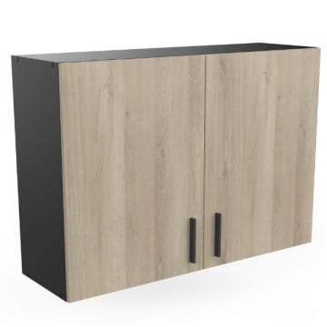 Meuble haut Romanie 100 cm 2 portes tournantes et 1 étagère-chêne Kronberg/noir mat