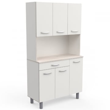 Seconde chance Vaisselier Pavel 185cm de hauteur-blanc mat/acacia avec plan de travail