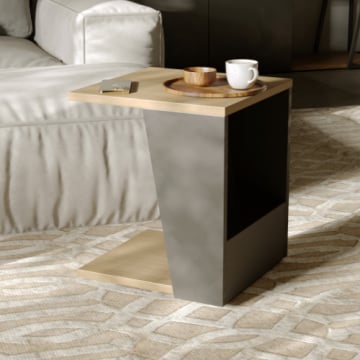 Table d'appoint Albérique 1 niche et 1 compartiment de rangement sur le côté-chêne/noir mat