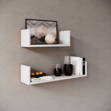 Ensemble de 2 étagères murales 40x14.5 cm et 60x14.5 cm Britta-blanc