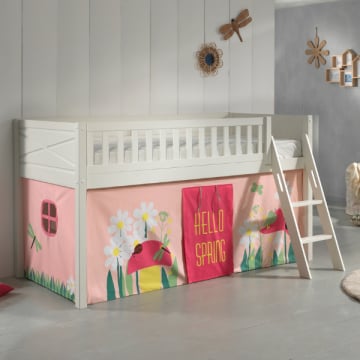 Lit mi-hauteur Scottie 90x200 cm avec rideau de jeu printemps-blanc 