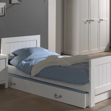 Lit enfant Lewis 90x200 cm avec tiroir de lit- blanc laqué