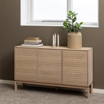 Buffet Linley 136x40x80cm avec trois portes - placage de chêne blanc