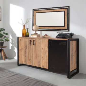 Console Saphir | Mélaminé | Cadre métallique | Pin Atlantique Noir