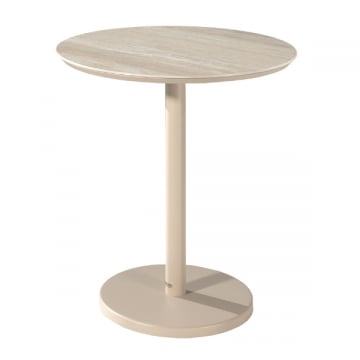Table de jardin Cardiff - Ø70x75cm - aluminium - beige/travertin
