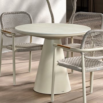 Table de jardin Newcastle - Ø90x75cm - aluminium - beige/travertin