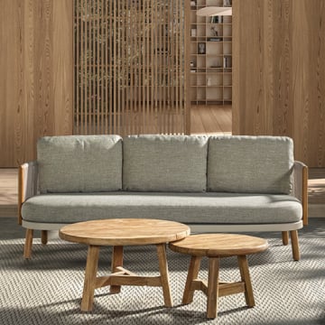 Canapé 3 places de jardin Mendoza - 220x80x90cm - beige/bois teck