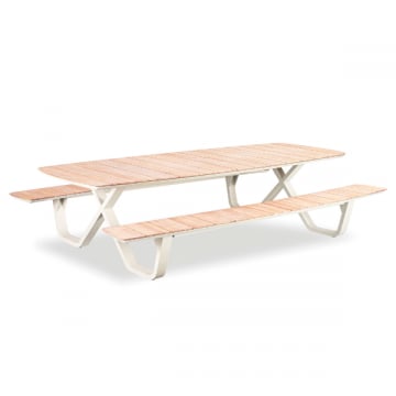 Table de pique-nique Mary - 300x200x75cm - bois teck/aluminium beige