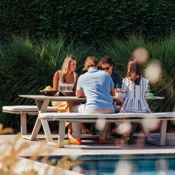 Table de pique-nique Corfu - 220x212x72cm - avec coussins - aluminium gris