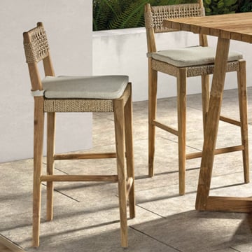 Tabouret de bar Minoli - 45x53x110cm - avec coussin - bois teck/écru