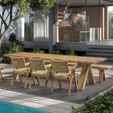 Table de jardin Longford - 300x100x77cm - bois teck recyclé