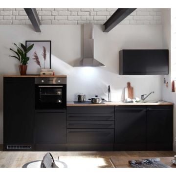 Cuisine complète Jazz | Evier, meuble bas, meuble haut, réfrigérateur et élément de four | Noir