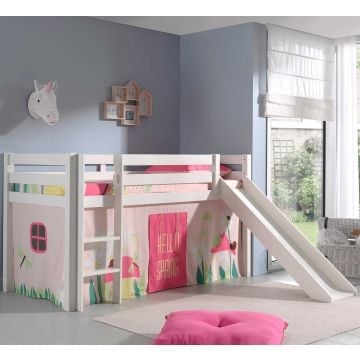 Lit mi-hauteur Astrid blanc avec toboggan - spring