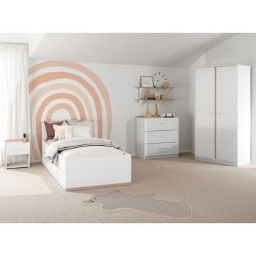 Chambre d'enfant Reverso: lit 90x190/200 avec tiroirs, chevet, commode, armoire - blanc/rose