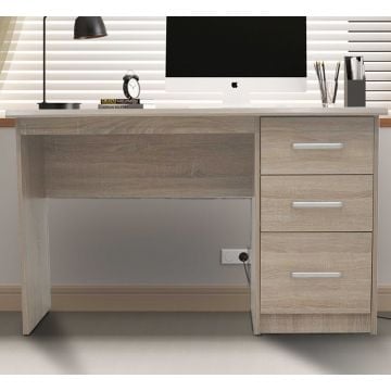 Bureau Mateo 121x60x75cm avec trois tiroirs - décor chêne
