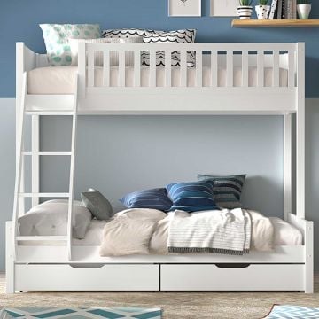 Lit familial Scottie 3 places avec 2 tiroirs - blanc