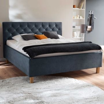 Lit San Marino 180x200cm avec espace de rangement similicuir - bleu/chêne