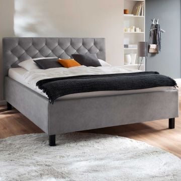 Lit San Marino 160x200cm avec espace de rangement similicuir - gris/noir