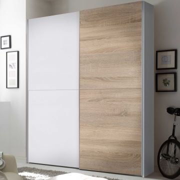 Armoire Tiempo 170x59x195cm avec deux portes - blanc/décor chêne