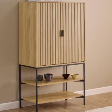 Buffet Jaipur - 80x40x140cm - 2 portes - décor chêne