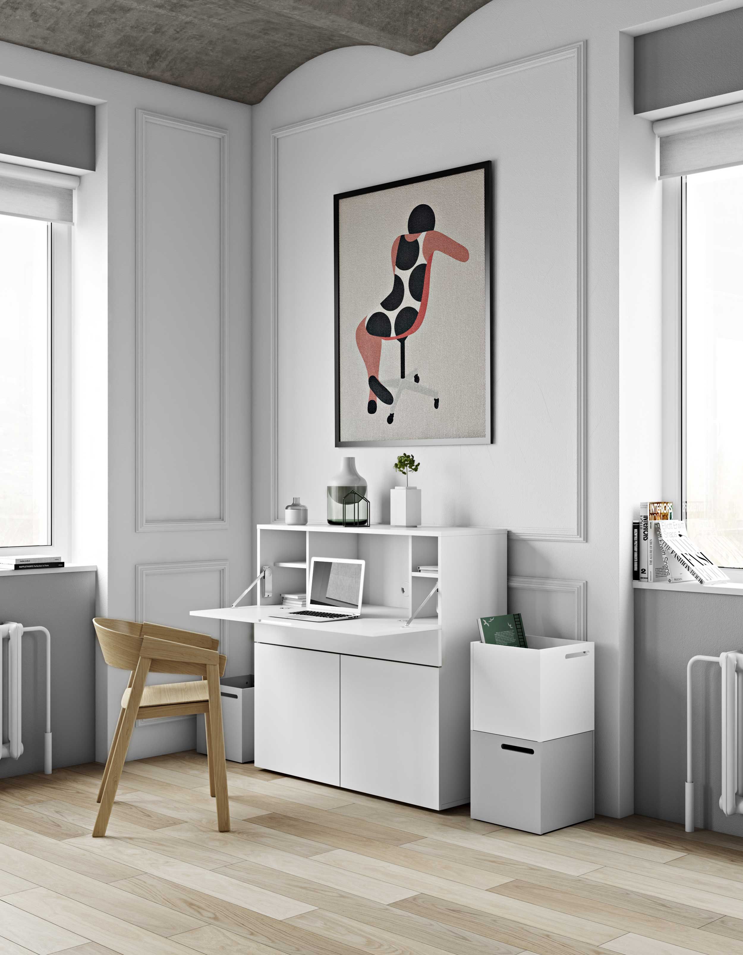 Bureau/meuble de rangement Fox 110cm - blanc Moderne, Design