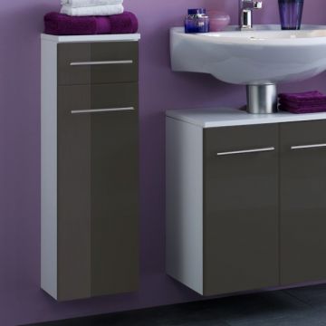 Armoire de salle de bains Small 25cm 1 tiroir & 1 porte - gris brillant