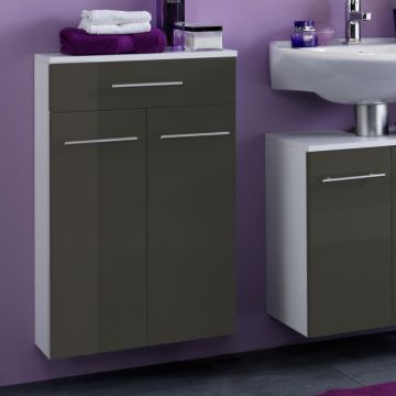 Armoire de salle de bains Small 50cm 1 tiroir & 2 portes - gris brillant