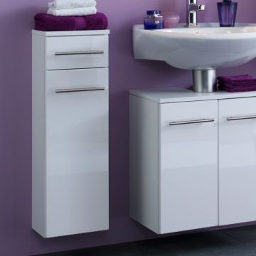 Armoire de salle de bains Small 25cm 1 tiroir & 1 porte - blanc brillant