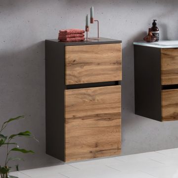 Armoire salle de bains Kornel/Luna 40cm 1 porte & 1 tiroir - gris graphite/chêne