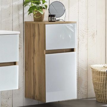 Armoire salle de bains Helina 40cm 1 porte & 1 tiroir - chêne/blanc