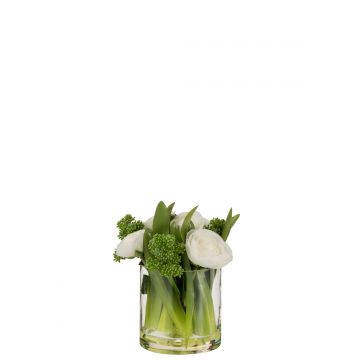 Renoncule + vase plastique verre blanc/vert small