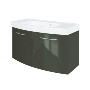 Meuble vasque Florent courbé 100cm 2 portes - graphite/gris brillant