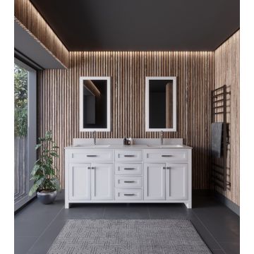 Jussara White Bathroom Furniture Set | 3 Piece | 100% Wood and Quartz