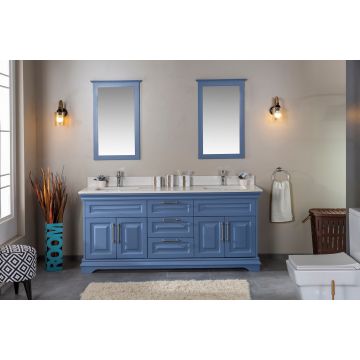 Jussara 3-Piece Bathroom Furniture Set | Blue | Solid Wood and Quartz Countertop