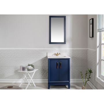 Jussara Ensemble de salle de bain 2pc | Bleu foncé | 100% bois massif | Quartz blanc | Poignées en bronze