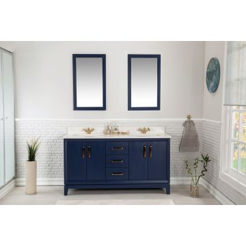 Ensemble de salle de bain 3 pièces Jussara | 100% bois massif | Comptoir en quartz blanc | Bleu foncé