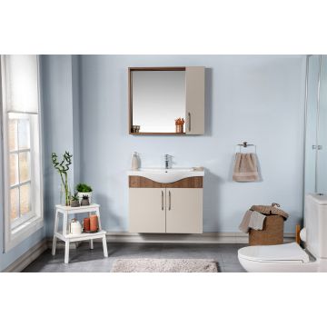 Jussara Ensemble de meubles de salle de bains | 3 pièces | MDF mélaminé | Vasque en céramique | Fixation murale