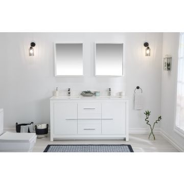 Jussara" Ensemble de meubles de salle de bains | 3 pièces | Blanc | MDF et Quartz