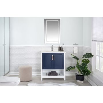 Jussara Ensemble de meubles de salle de bain (2pc) | MDF laqué | Comptoir en quartz blanc | Bleu foncé