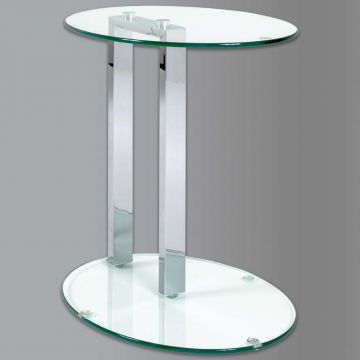 Table d'appoint Romelu ovale 45x35 - chrome/verre 