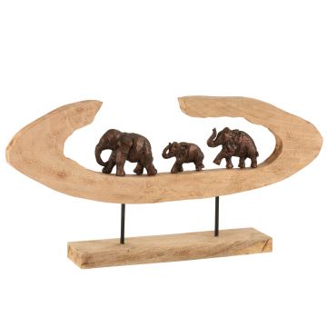 Elephants en rang sur pied bois de manguier/aluminium bronze