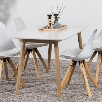 Table à manger Nalini 180x90cm, blanc/ chêne clair