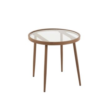 Table gigogne ronde metal/verre marron fonce