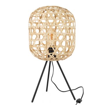 Lampe trepied ronde bambou metal naturel/noir
