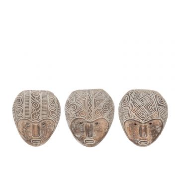 Decoration murale masques primitifs alabasia en bois marron/blanc assortiment de 3