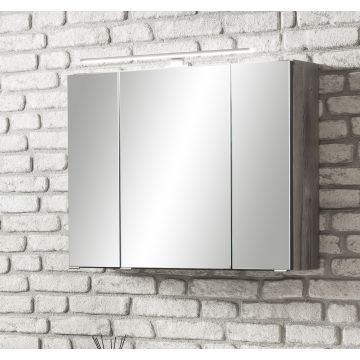 Armoire de toilette Stivan 80cm 3 portes & éclairage LED - chêne gris