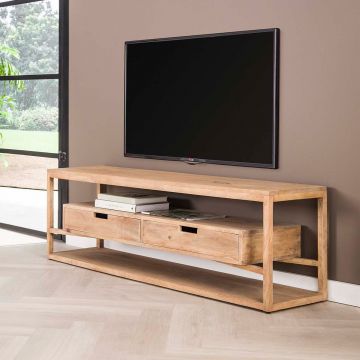 Meuble TV Lalyla 140cm - bois de mangue massif avec 2 tiroirs