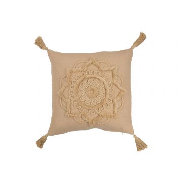 Coussin fleur floches polyester beige